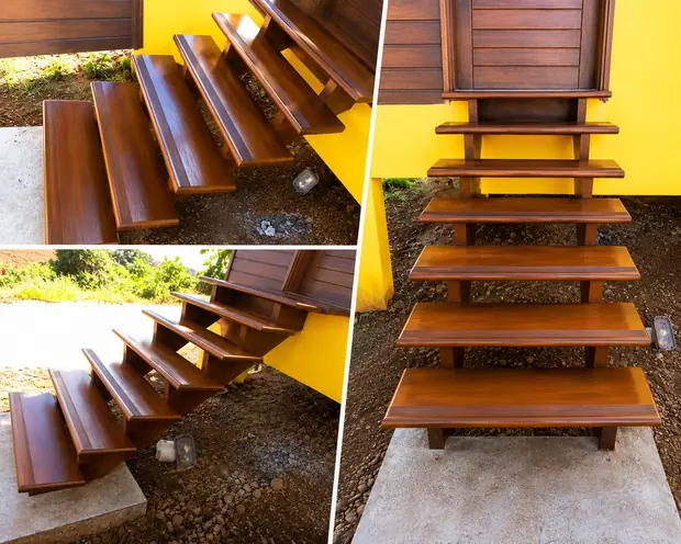 Escalier extérieur en bois massif sur mesure